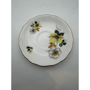 Royal Vale Bone China Saucer Yellow White‎ Floral Gold Trim England C460 5.5"